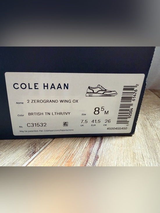 Cole Haan Grand Brown Leather Wingtip Derbys Size 8.5 NIB